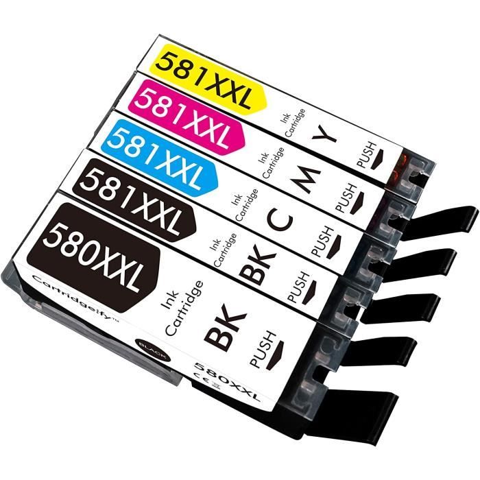 Pack de 5 cartouches compatibles CANON PGI-580 XXL et CLI-581 XXL PLUS D' ENCRE, PLUS D' IMPRESSION! - La 580XXL Black a un