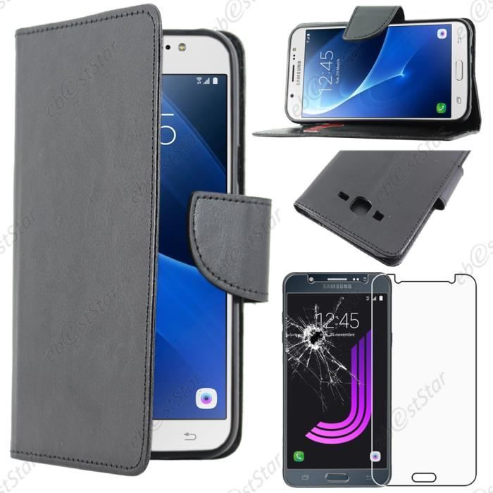 ebestStar ® Film Verre Trempé + Coque Portefeuille pour Samsung Galaxy J7 2016 SM-J710F J710H, Couleur Noir