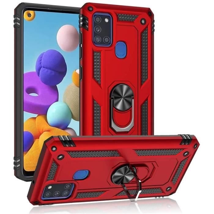 Coque antichoc pour Samsung Galaxy A21s, Coque de protection premium avec béquille, double couche absorbant les chocs avec film