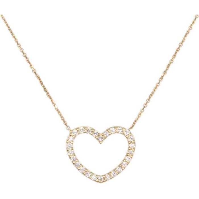 Collier Femme Or Jaune - Pendentif Coeur - Pavé de Zirconiums