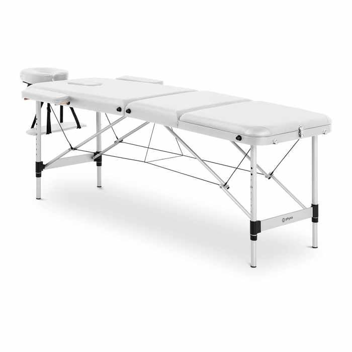 Table de Massage Pliante Esthétique Pliable Professionnelle PHYSA BORDEAUX WHITE (Aluminium. PVC. 180 kg. Haut. 60 - 81 cm. Blanc)