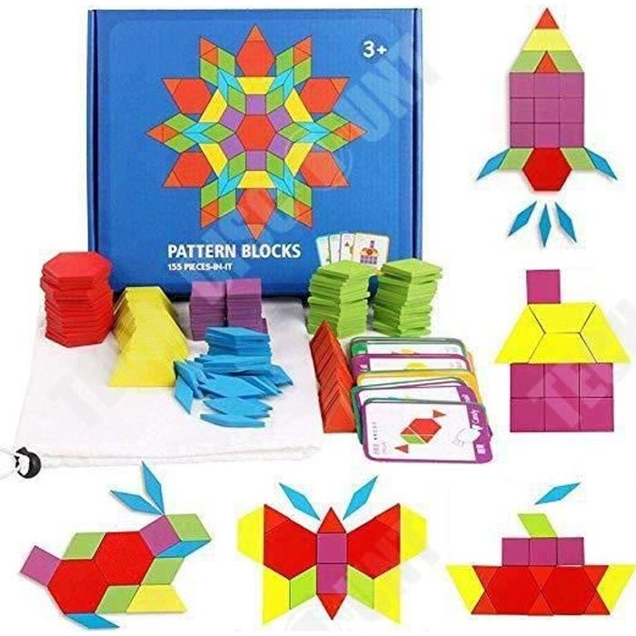 TD® 155 Pièces Puzzle Montessori pour enfant Tangram en bois coloré Jeu de construction éducatif Jouet d'apprentissage Cadeau Noël