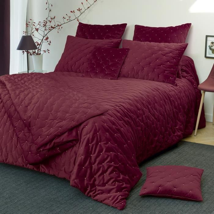 Tradition des Vosges - Taie d'oreiller Harmonie - velours 65 x 65 cm BORDEAUX