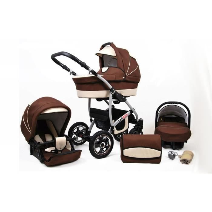 Lux4kids Poussette combinée 3en1 Siège auto Poussette Canne Nacelle Larmax chocolat & crème 3en1 avec siège bébé