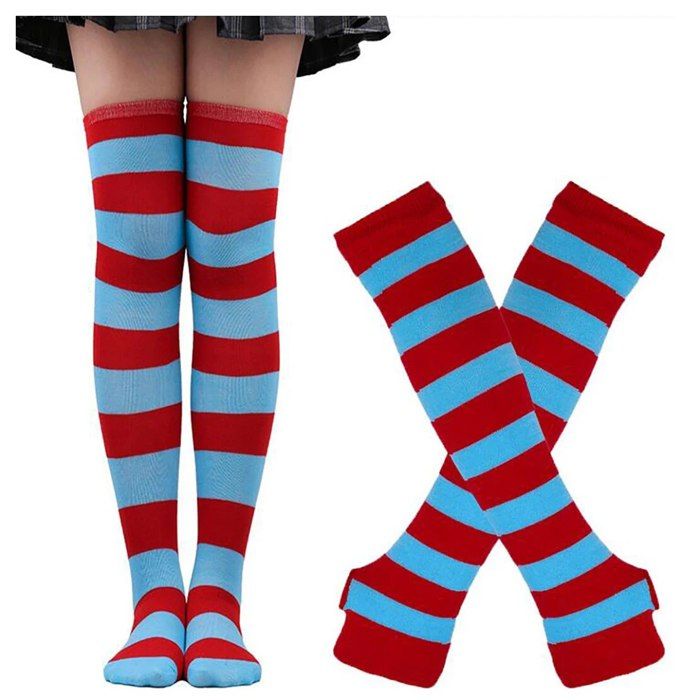 Ensemble Manchettes Et Chaussettes Hautes Rayées Noir Et Blanc Pour Femme - Taille Unique - Coton Mélangé - Pour Automne/hiver - 4