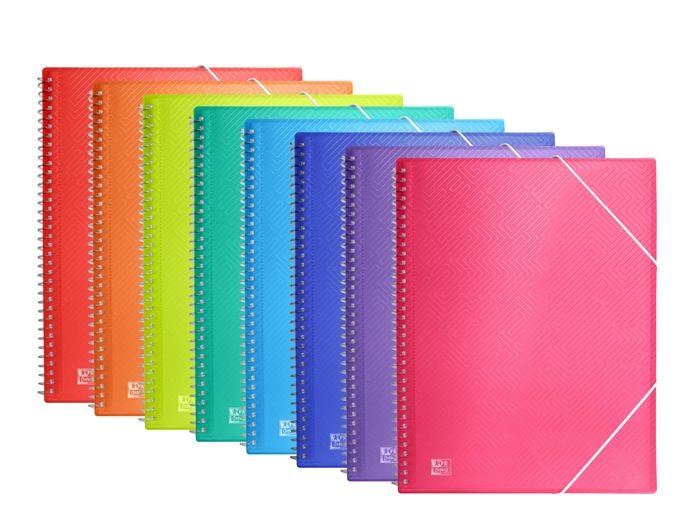 Pack papier - cahier - carnet Oxford - 400147016 - Lot de 10 cahiers a spirale A4 avec 20 pochettes en plastique 8 couleurs