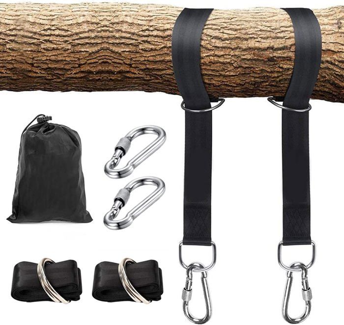 Kit De Fixation Pour Hamac - 2 Sangles Polyester 2m Avec Mousquetons, Charge Max 300kg - Pour Camping, Jardin, Balançoire - 6