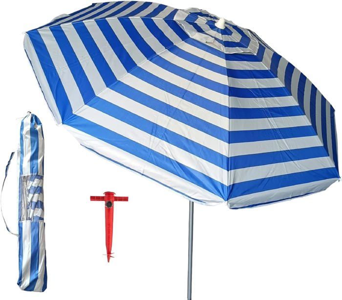 Parasol De Plage Inclinable 200 Cm Gris - Double Ventilation, Rotatif 360°, Anti-UV
