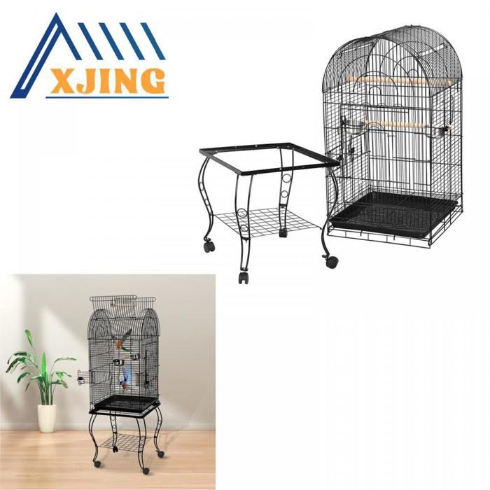 Meilleurs prix pour XJING Cage à oiseaux noire avec lucarne ouverte 2 poteaux de repos surélevés en bois (59*59*150cm)