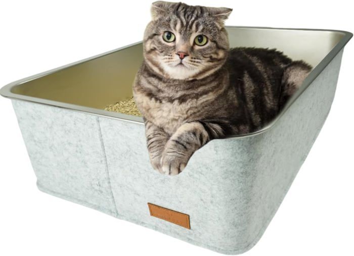 Comparer les prix de Bac À Litière Xxl En Acier Inoxydable - Bac À Litière Pour Grands Chats Et Petits Chats - Élégante Boîte À Litière À Bord Haut - X