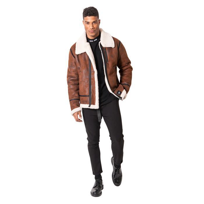 Veste en cuir réversible faux mouton Sixth June marron Cdiscount
