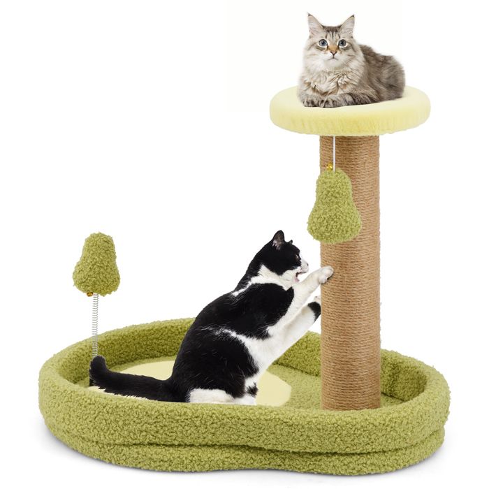 Meilleurs prix pour Arbre à Chat 42cm COSTWAY, Lit pour Chat sur le Thème de l'avocat, Perchoir, Jouet à Ressort, Poteaux à Gratter, Base Antidérapante