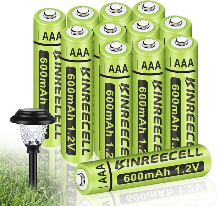 Piles Rechargeables AAA Ni-MH Haute Capacité 1 2V Préchargées pour Lampes Solaires Extérieures Guirlandes Lumineuses Lampes de