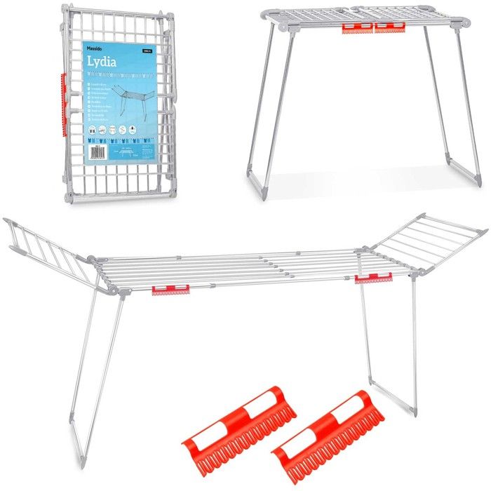 Séchoir à linge extensible - JANSHOP - Lydia - 27 m - Inox - 2 ailes pliables - Compact - Pliage rapide - Barreaux épais
