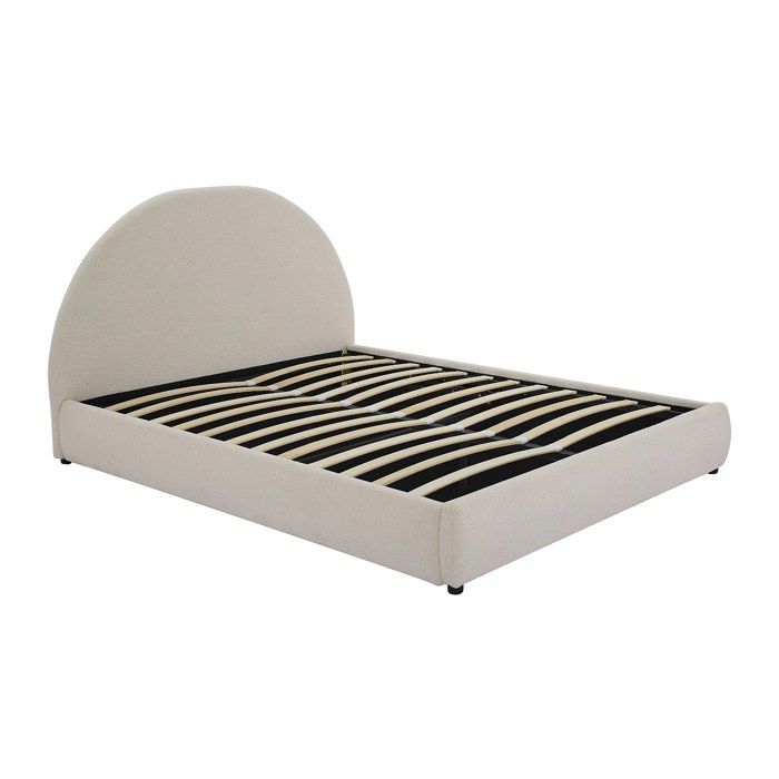 Lit coffre 160 x 200 cm - Tissu bouclette - Crème - LIRIMO