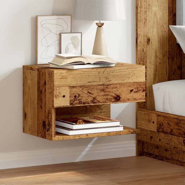 SALE 2025Armoire de Nuit suspendues - Tables de chevet murales - Lot de 2 - vieux bois -1665 Kg 4183
