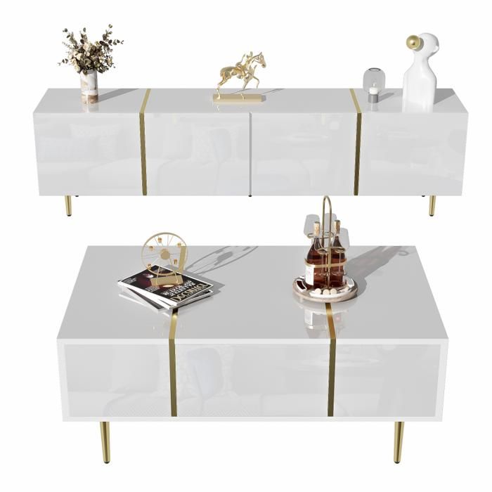 Ensemble Salon Moderne Ensemble meuble TV + table basse blanc brillant moderne 170x35x46cm + 100x60x41.5cm - Design contemporain Ensemble Salon Moderne Ensemble meuble TV + table basse blanc brillant moderne 170x35x46cm + 100x60x41.5cm - Design contemporain