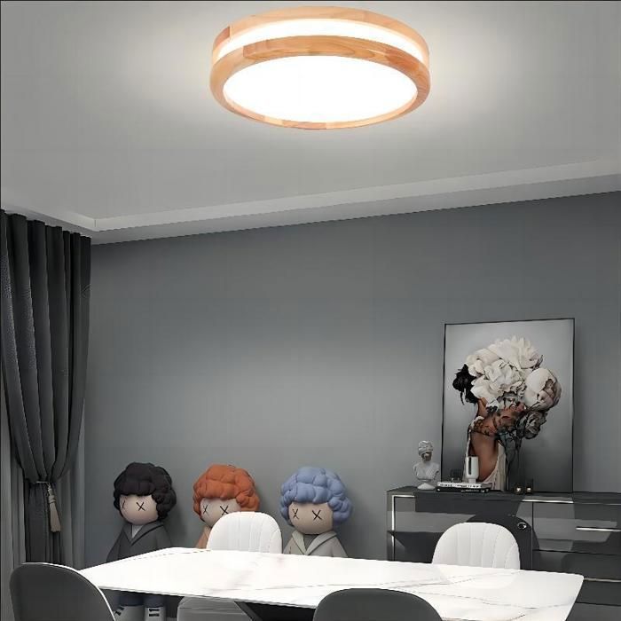 Plafonnier LED - SMOTOP - Ø30 cm - Bois beige - Blanc froid 6000K