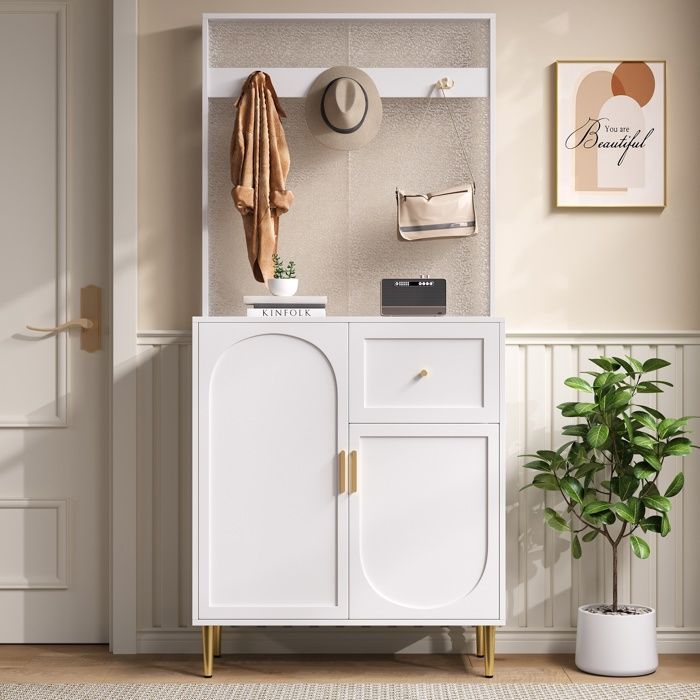 Porte-Manteau avec armoire à chaussures - DREAMMESPACE - Blanc - 80x1755x35 cm - Design contemporain - 2 portes