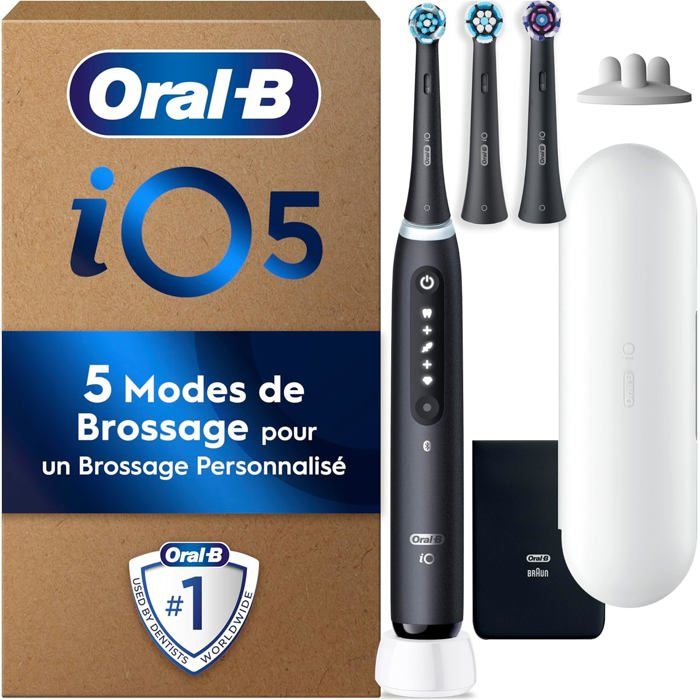 Brosse  Dents lectrique Oral-B iO 5 Noire - Capteur De Pression,  Brossette Douce, tui De Voyage