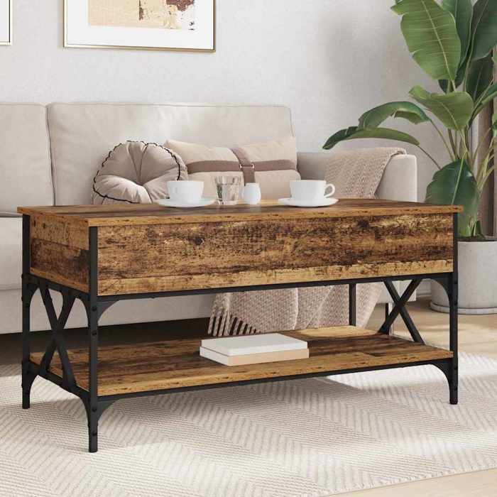 Table basse en bois dingénierie - vidaXL - 100x50x50 cm - Bois ancien - 1 étagère - Convertible - Durable