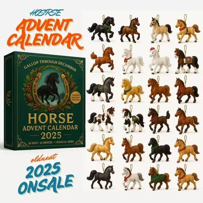 Calendrier De L'Avent 2025 Chevaux - 24 Cadeaux Pour Cavaliers - Thème Ciel D'Hiver Noir/Bleu/Or