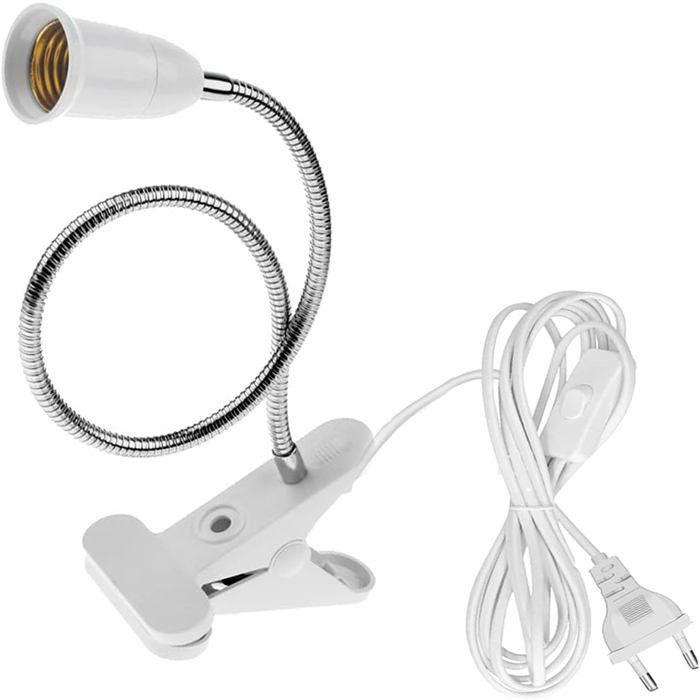 Douille à clip E27 avec interrupteur base de lampe de bureau LED à col de cygne à 360 degrésdouille à clip avec câble de 18