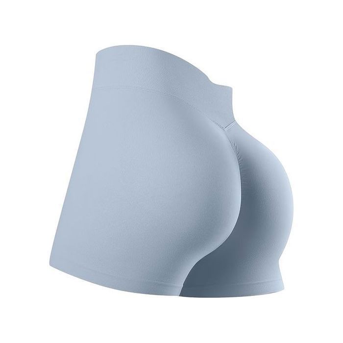 Short de Yoga Push-up Femme Sans Couture Cycliste Sport Taille Haute Gainant Opaque Scrunch Butt Fitness Running Bleu Clair Taille L