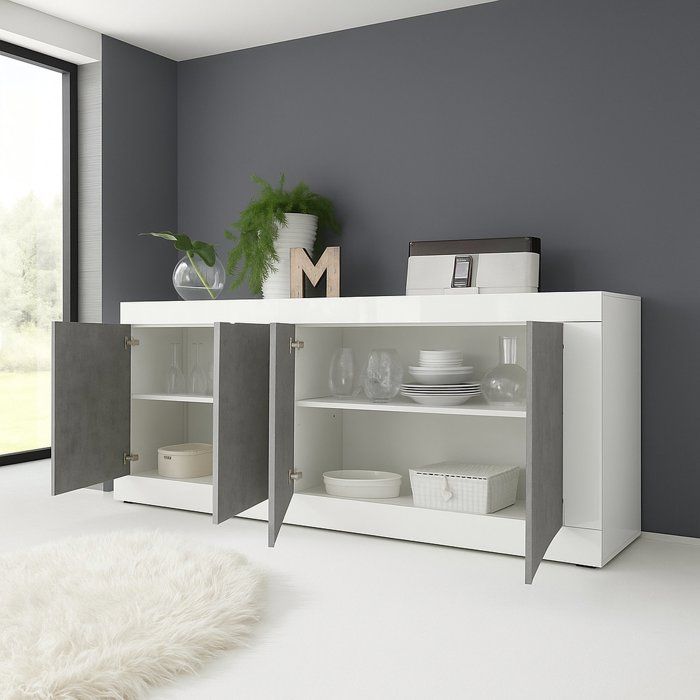 Buffet Poli Dmora en Bois Mélaminé Blanc Brillant 207x43x86h cm Buffet Poli Dmora en Bois Mélaminé Blanc Brillant 207x43x86h cm
