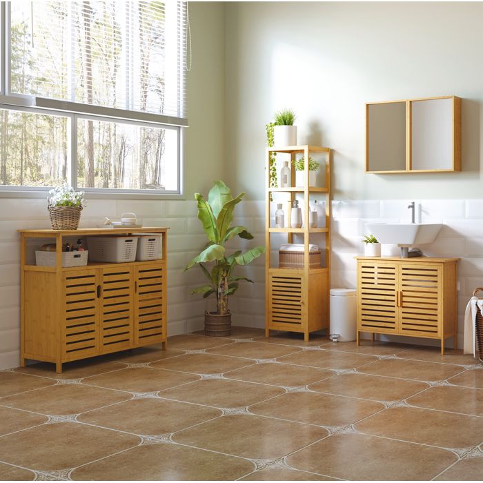 Maisentiel Colonne de salle de bain en bambou naturel 36 x 33 x 140 cm avec 3 étagères