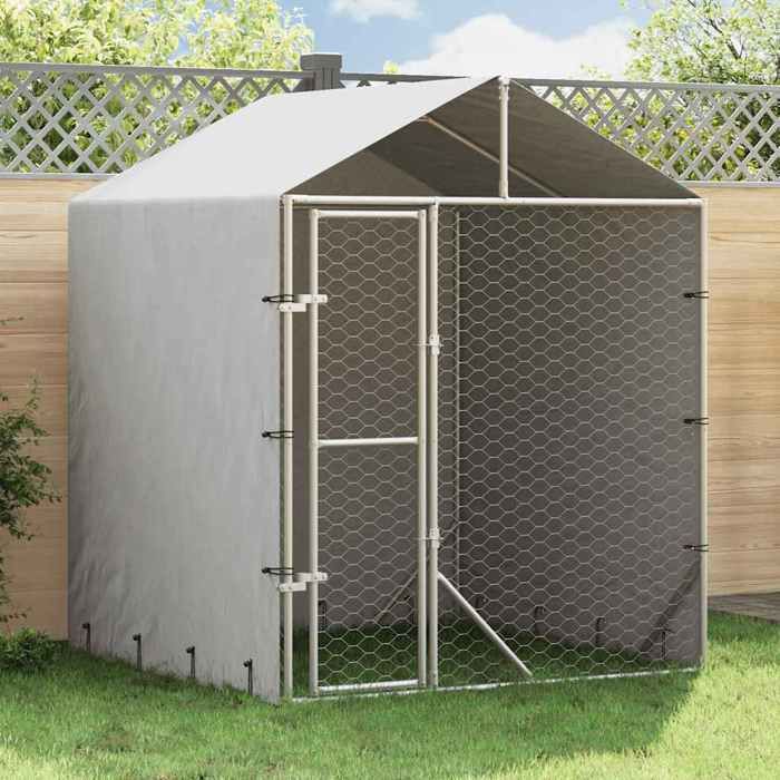 Argent Chenil dextérieur grande cage pour chien avec toit argenté 2x2x25 m A205