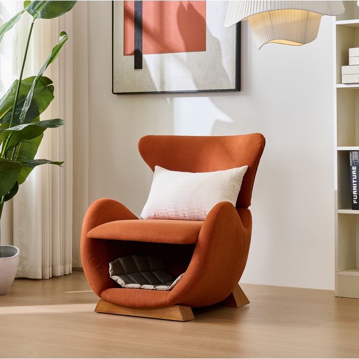 Fauteuil lounge 66x69x76 cm avec niche pour animal tissu résistant aux griffures bois rouge brique