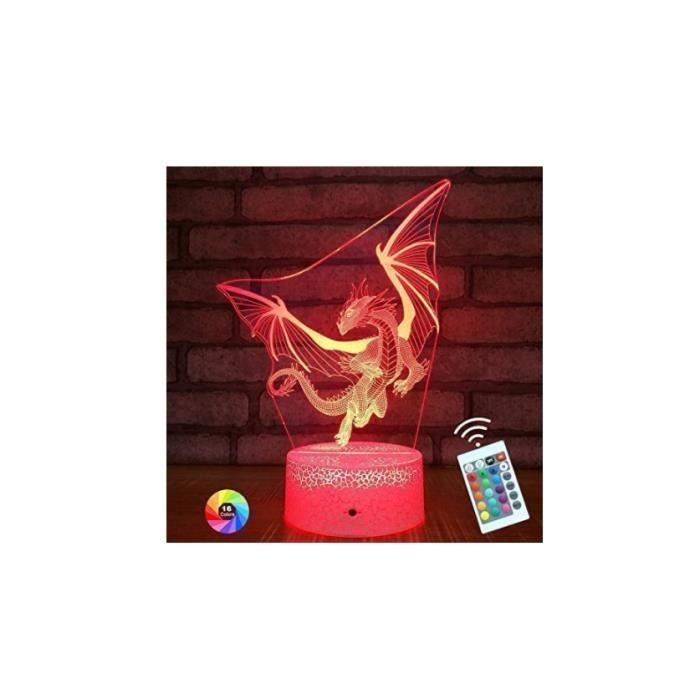 Kids Night Light lampe Dragon 16 couleurs avec télécommande 3D Illusion optique lampe cadeaux danniversaire de noël FLIGHT VALISE