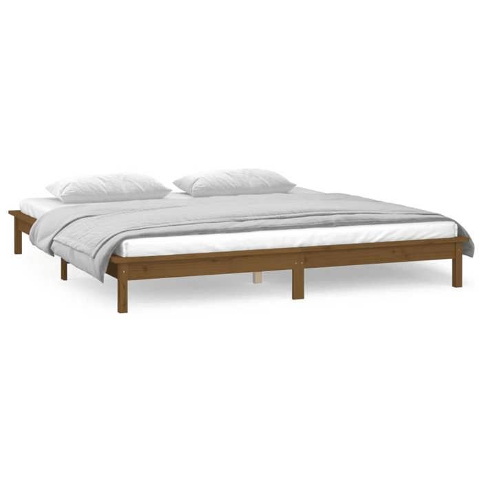 LED Cadre de lit double - VIDAXL - sans matelas - 140x190 cm bois massif L2623