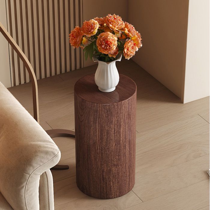 Table dappoint ronde design moderne - TCQPZ - en MDF finition noyer livrée montée pour salon 30 × 30 × 55 cm