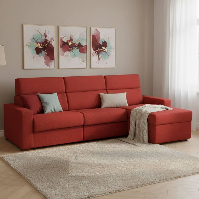 Canapé-lit avec Méridienne Celleno Dmora Tissu Orange 280x160 cm Canapé-lit avec Méridienne Celleno Dmora Tissu Orange 280x160 cm