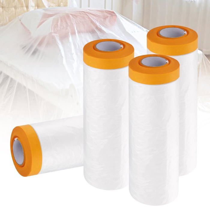 Rouleau Film Anti Poussière Masquage 55cm X 10m Plastique Avec Ruban Adhésif Chiffon Pour Meubles Canapés Têtes De Lit