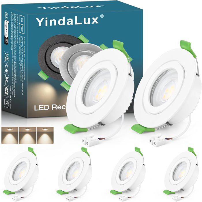 Spot led encastrable GU10 cadre IP65 incl.5W Module LED 4000KSpot encastrable 230V Blanc mat Spots de plafond Rond plat Spot 68mm