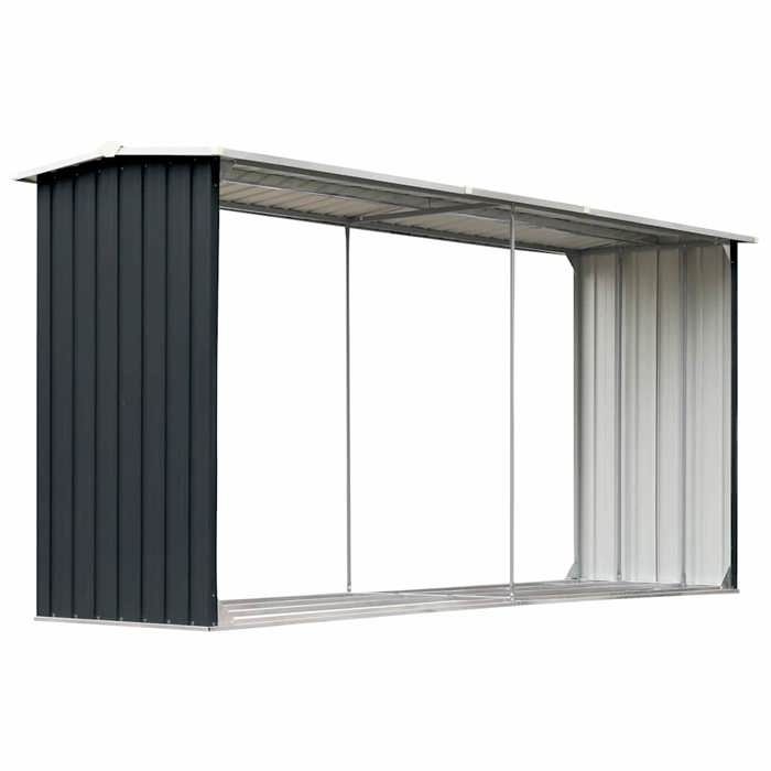 Abri de stockage à bois galvanisé 330 x 92 x 153 cm - vidaXL - acier - anthracite - sommier à lattes - 330 x 92 x 144/153 cm 864zoa6