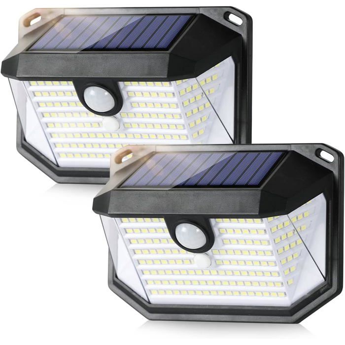 Lampe Solaire Exterieur Detecteur de Mouvement IP65 Etanche Lumiere Projecteur Led Éclairage Mural dextérieur Noir [lot de 2]