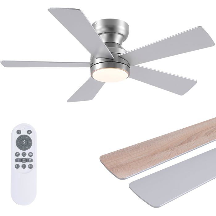 Ventilateur De Plafond Avec Lumière Argenté – 117 Cm (46) Ventilateur Plafonnier Encastré Avec Télécommande 3 Cct 6 Vites[VV181]