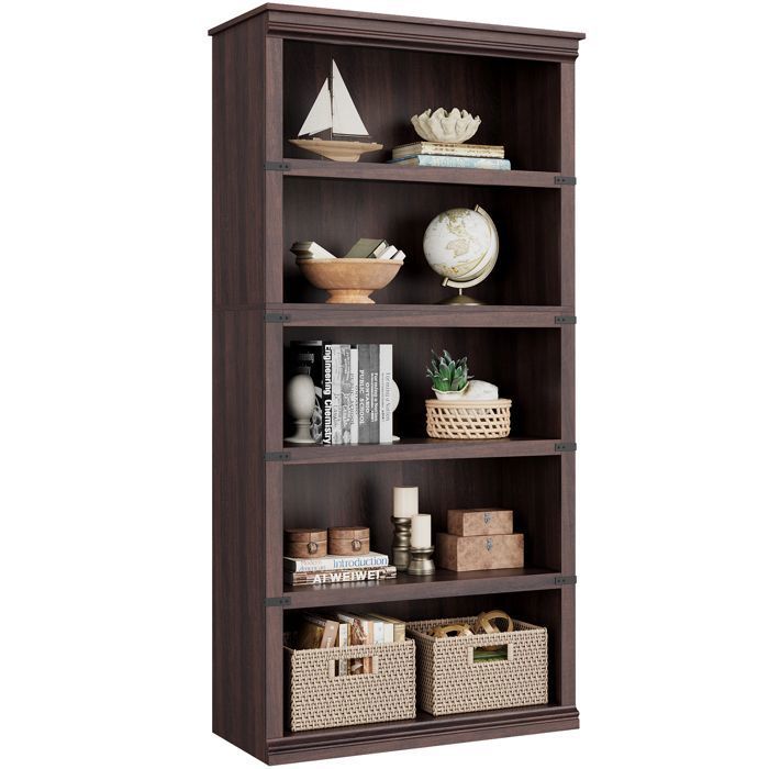 Garvee Bibliothèque industrielle 5 niveaux robuste étagère ouverte bois massif style rustique – Cerisier foncé 80 x 32 x 171 2 cm