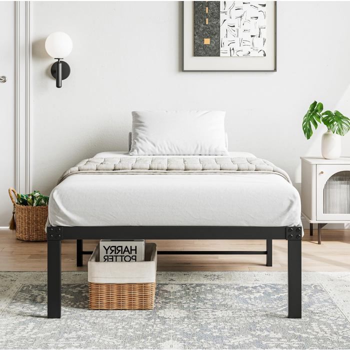 WOVREO sommier 90 x 200 cm en metal noir silencieux avec lattes en acier et rangement sous le lit