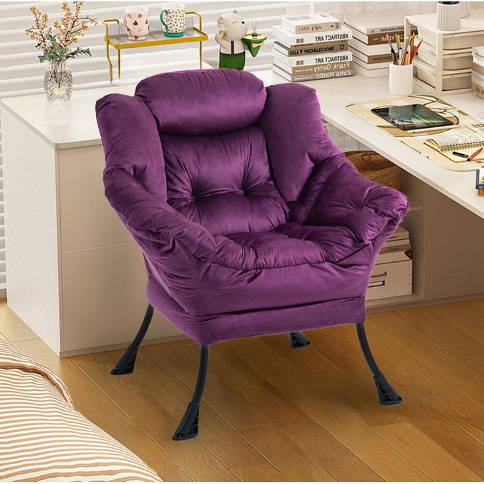 MEUBLIV Fauteuil de relaxation violet avec accoudoirs structure en métal poche latérale et housse amovible