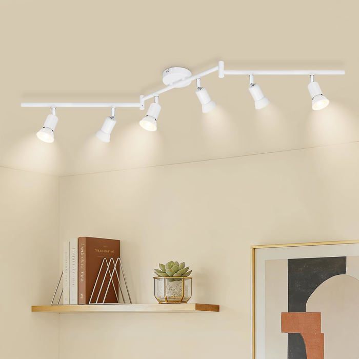 Plafonnier LED 6 spots GU10 orientable blanc moderne - sans ampoule - cuisine salon chambre couloir