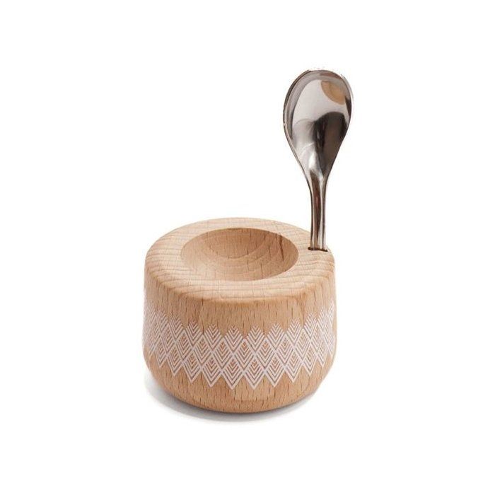 Coffret coquetier et cuillère - ROGER ORFÈVRE - Piou Plume - Naturel - Bois de hêtre
