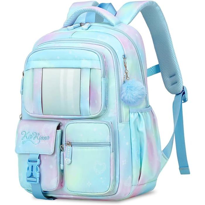 XJYDNCG Cartable Fille Primaire Sac À Dos Scolaire - Grand Volume - Design Étoilé Dégradé - 47x33x17cm - Bleu