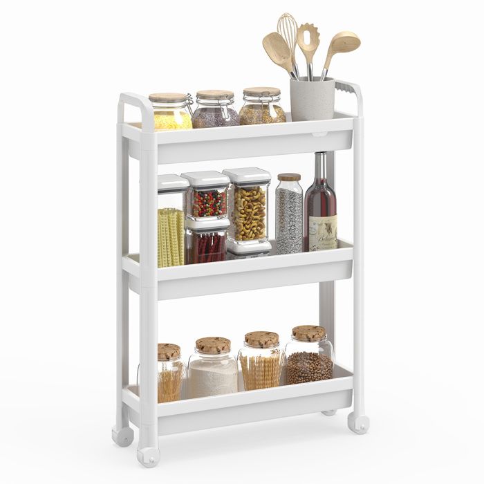 Chariot de Rangement Etroit COSTWAY Desserte- 3 Niveaux- Roulettes- 54x18 5x103 cm - pour Salle de Bain Cuisine Buanderie Blanc Chariot de Rangement Etroit COSTWAY Desserte- 3 Niveaux- Roulettes- 54x18 5x103 cm - pour Salle de Bain Cuisine Buanderie Blanc