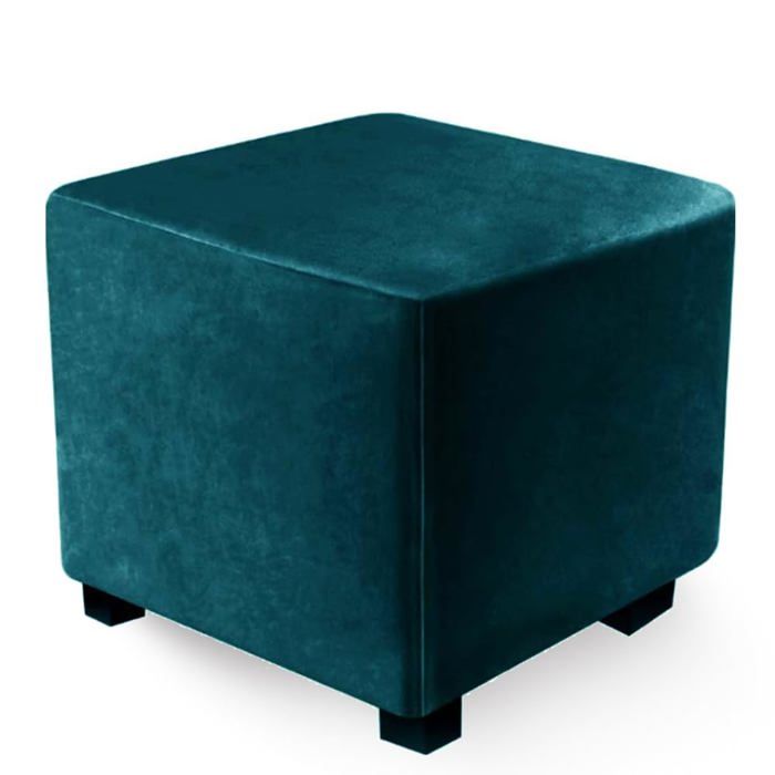 Lot de 1 Housse Ottomane Carré Velours Doux Housse Repose-Pieds Tabouret Antidérapant Fond Élastique Turquoise 45x45x45cm Corvina