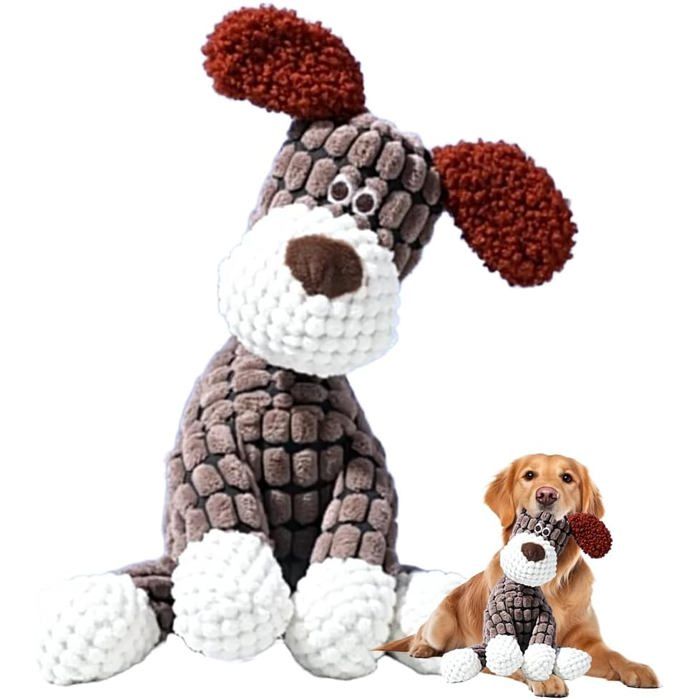 Chien en peluche - Nouveauté 2025 - Peluche indestructible - Jouet doux pour chiot avec couineur - Convient RUBAN DE SIGNALISATION
